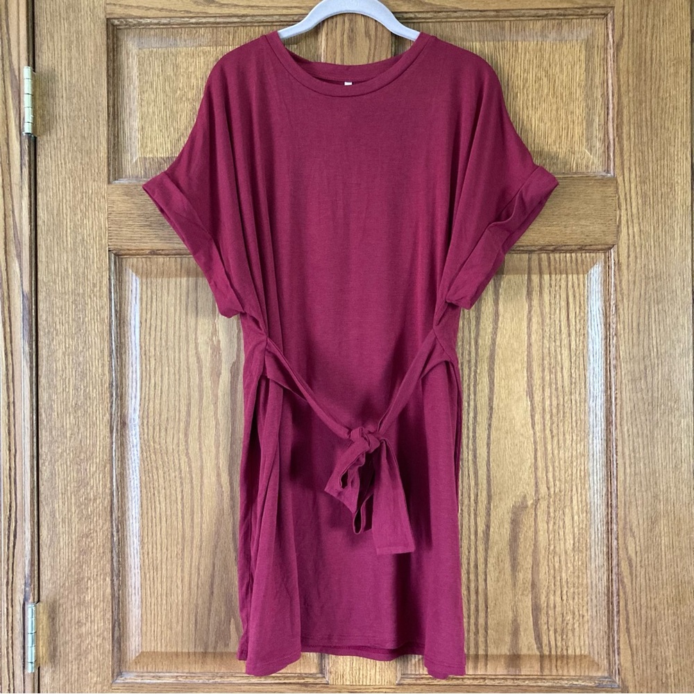 5/$15 42Pops Burgundy Tie-Waist T-Shirt Dress XL